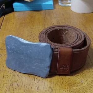 Classic Timberland Brown Leather Belt with Heavy Buckle